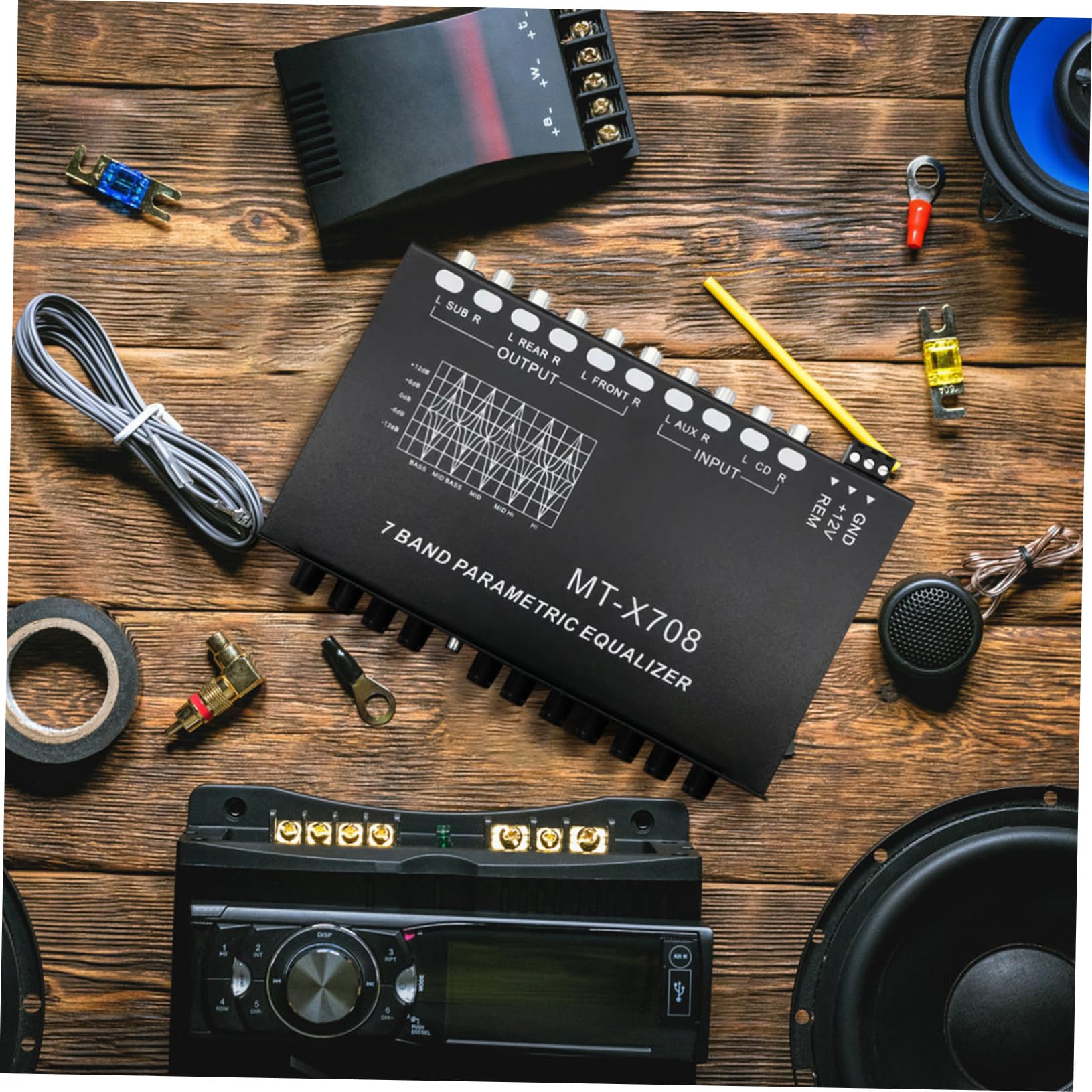 Ecualizador para Coche de Audio 7 Bandas, Metal Negro, Seis Canales