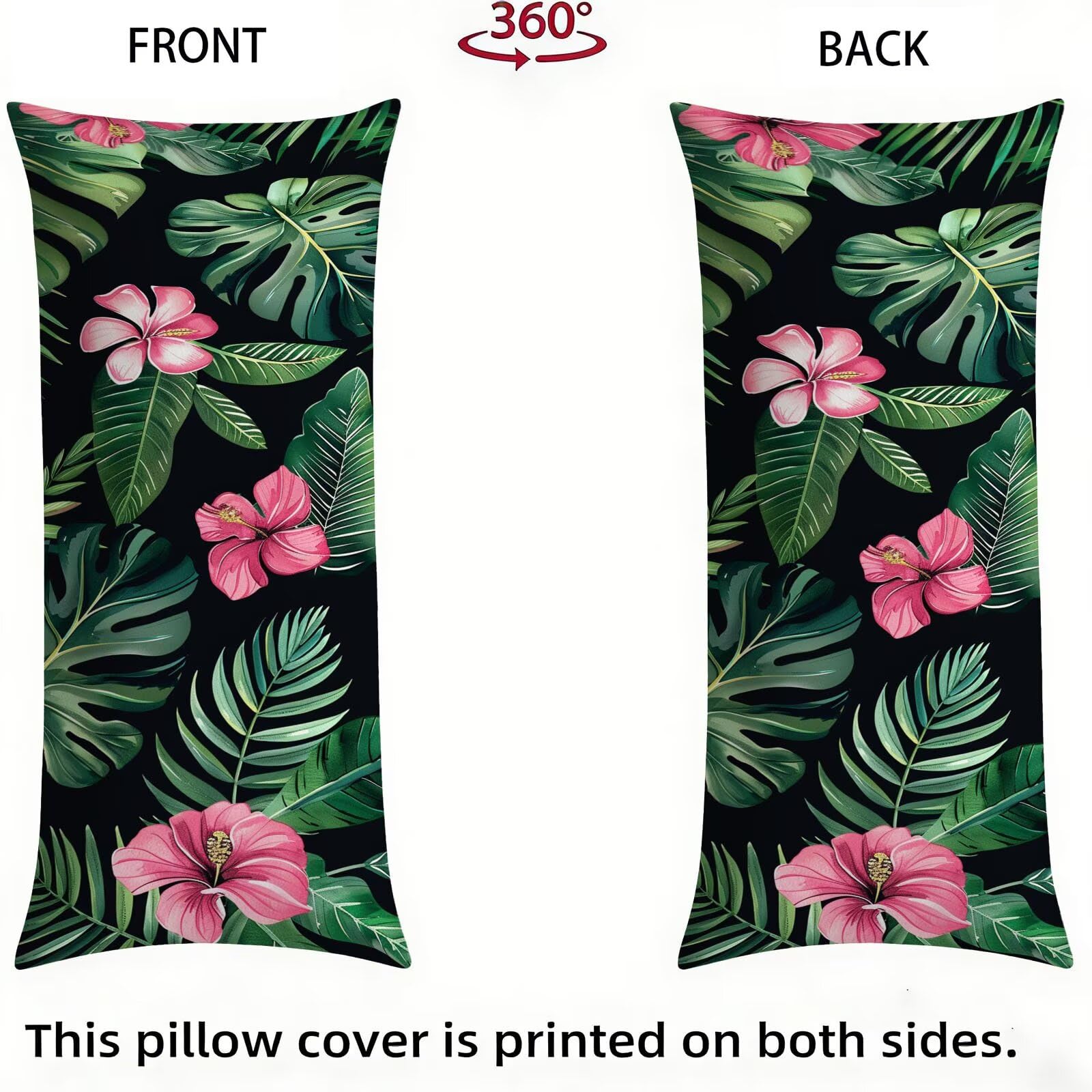 Funda de Almohada 60 x 180 cm Verde Protector Almohada 180 cm con Cremallera Invisible, Lino Durable y Transpirable Pillow Case Largas Hojas Impresión a Doble Cara para Cama, Sofá y Dormitorio dg-556