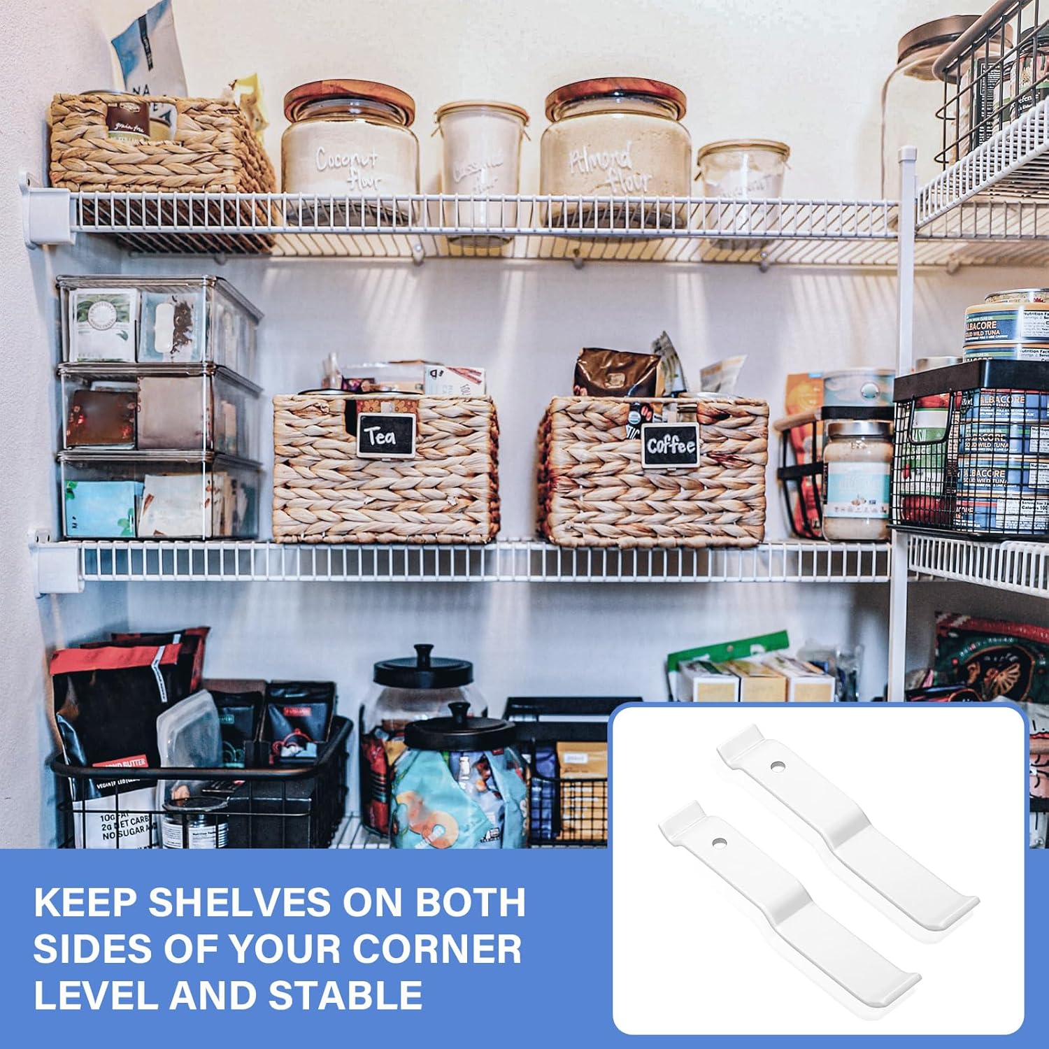 White Wire Shelf Corner Support Bracket Replacement for ClosetMaid Shelf - Adjustable Ventilated Wire Closet Shelving Accessories Support Brackets for Wire Shelving Corner Support, 2 Pack