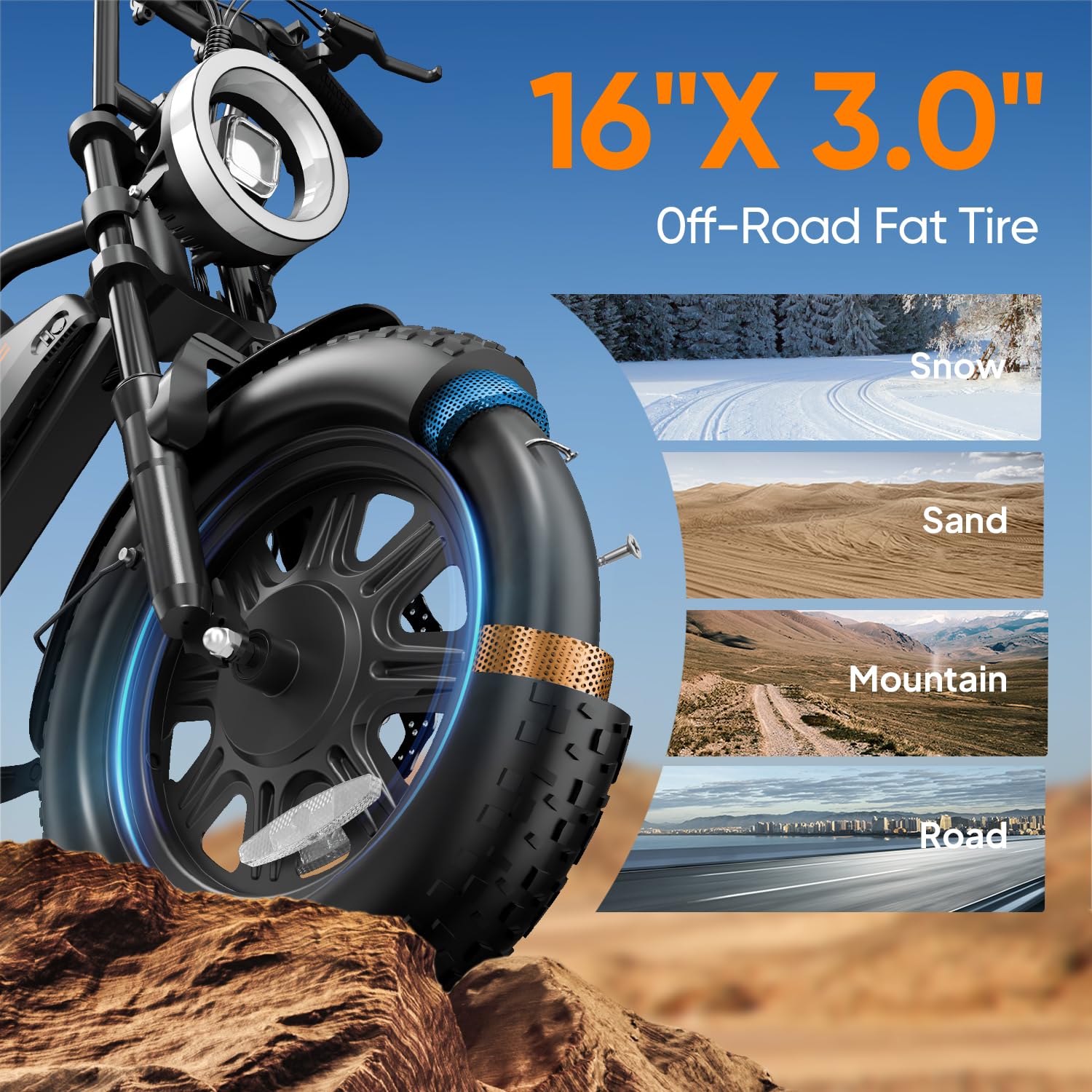 URLIFE E Bike 16" x 3.0, 48V 13Ah Herausnehmbarer Akku Elektrofahrrad, 250W Bürstenloser Motor, 100km Reichweite, E-Bike mit Doppelfederung, Elektrofahrräder für Jugendliche und Erwachsene