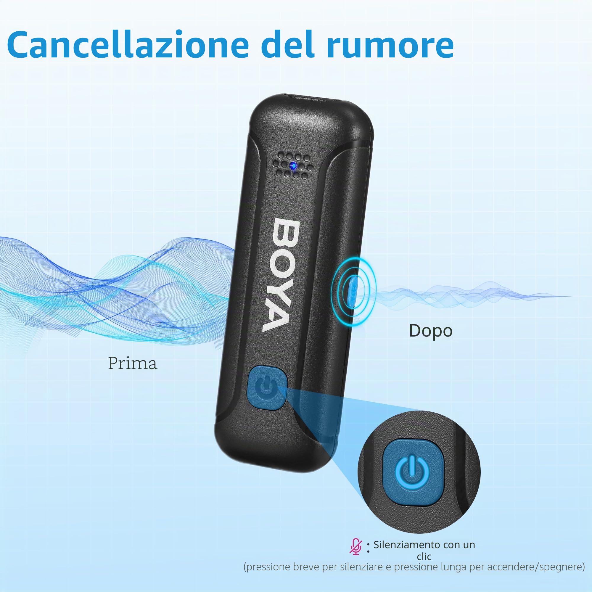 BOYA Microfono wireless per iPhone, microfono per iPhone per registrazione video con riduzione del rumore e trasmissione di 100 m, tempo di funzionamento 32 ore per iPhone, iPad
