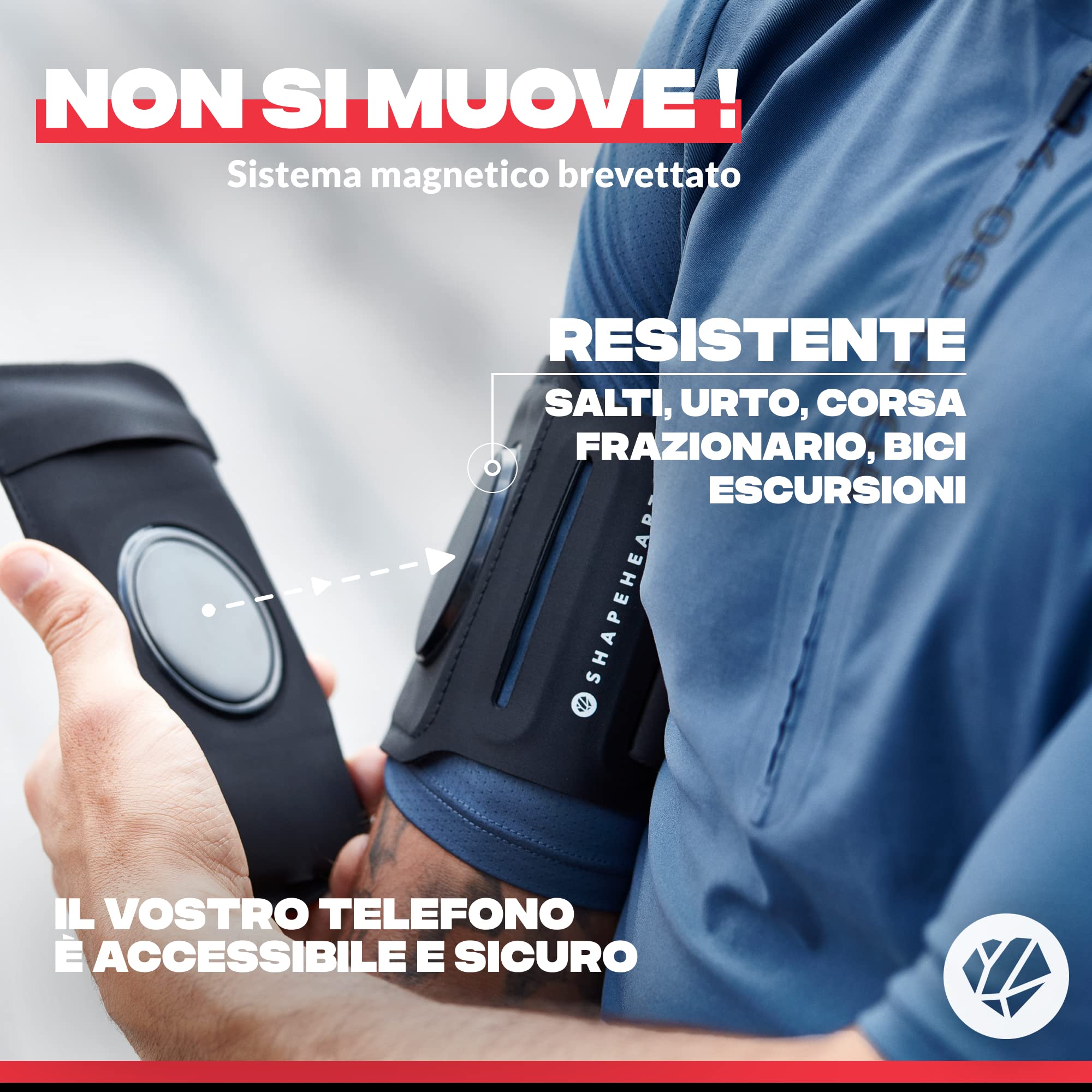 SHAPEHEART Innovazione francese, Fascia da braccio magnetica , Supporto cellulare Impermeabile con tasca magnetica