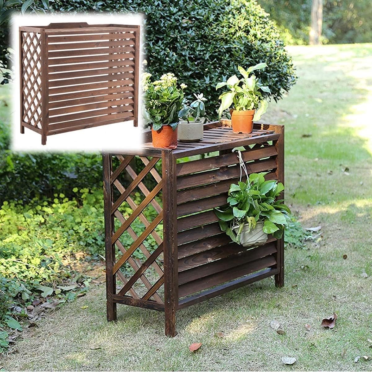 Support à fleurs et cache-climatiseur en bois pour aménager un balcon design