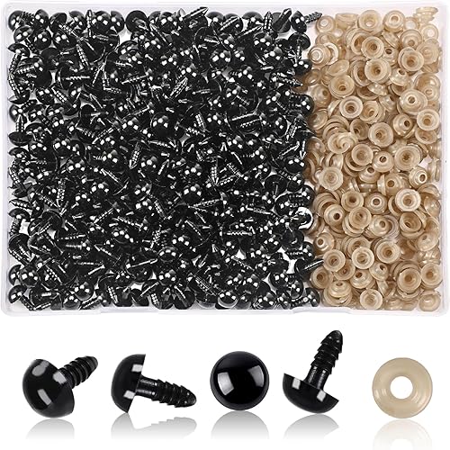 Miniatura 11 de UPINS - 600 piezas de ojos de seguridad de 8 mm con arandelas, ojos de seguridad de plástico negro para muñecas Amigurumi, ojos de ganchillo