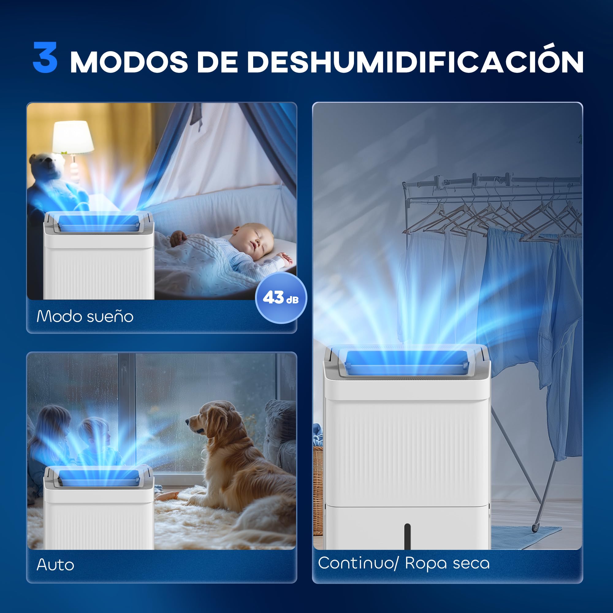 HOMCOM Deshumidificador 35L/día Depósito 5,5L Silencioso 3 Modos Blanco | Deshumidificador Eléctrico, Pantalla LED, Temporizador 24 H, Bloqueo Infantil, Drenaje Continuo, hasta 40-100㎡
