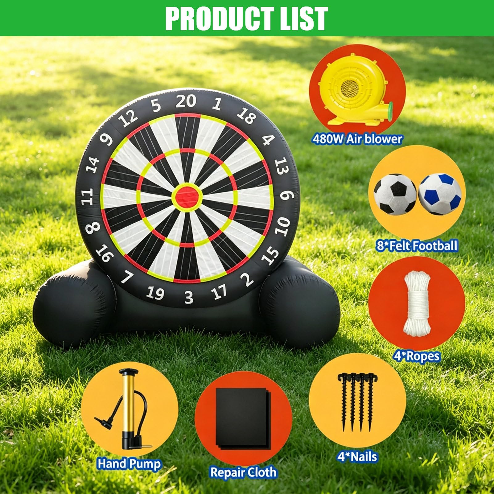 Blanco Hinchable para Dardos De FúTbol Al Aire Libre, Diana Hinchable Gigante De 3/4/5 M para Juegos En El JardíN, con 8 Balones De FúTbol Y Soplador, para El JardíN C-3M