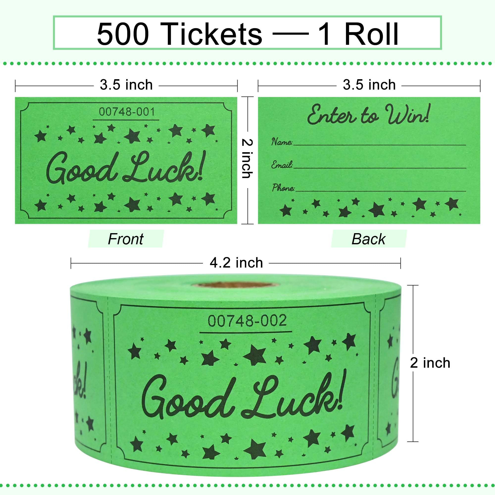 ESSENTIAL 500 boletos de rifa, tarjetas de rifa de buena suerte, formulario de entrada con nombre, teléfono y correo electrónico para rifa, eventos, entrada, recompensa de clase y premio de puerta,
