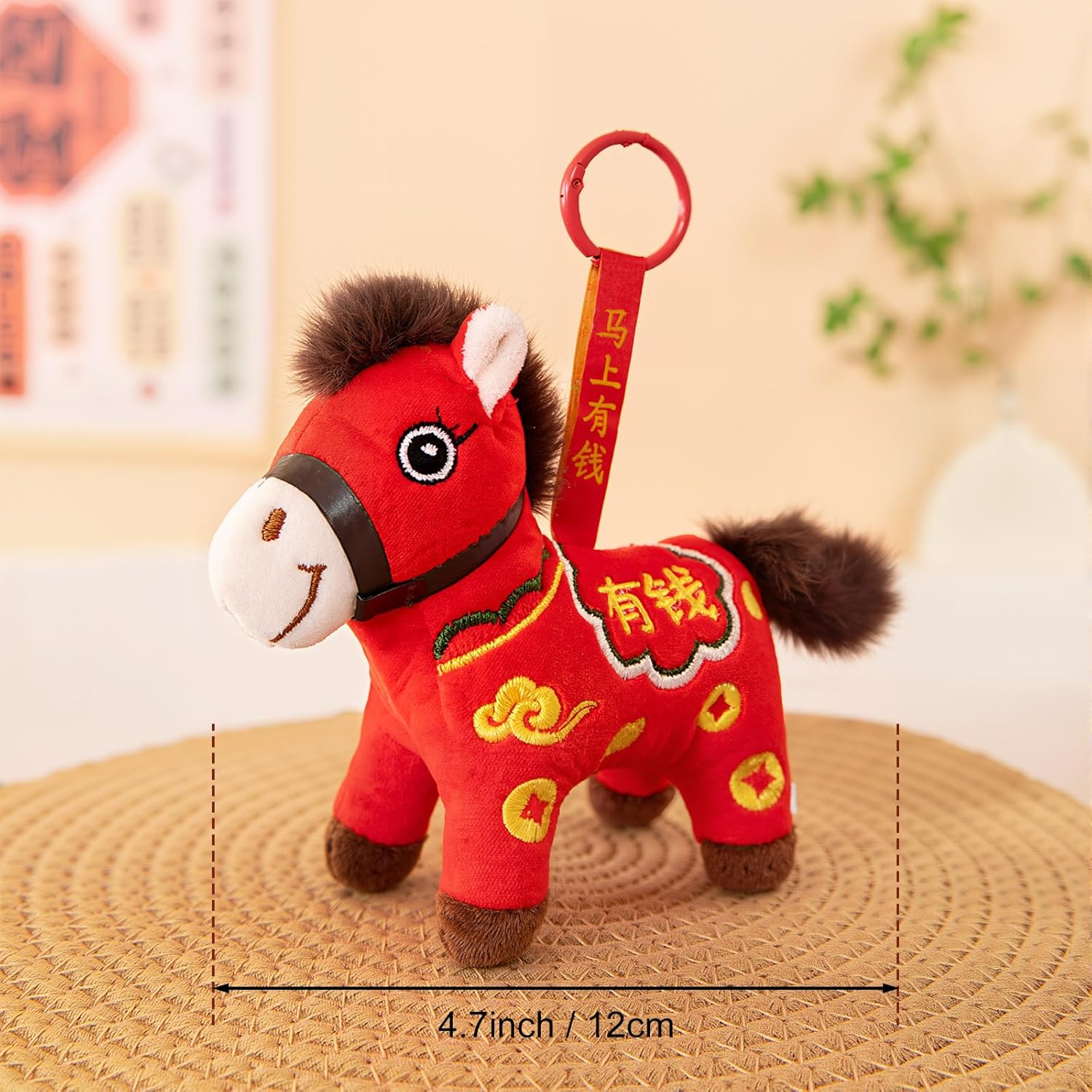 Shappy 12 Pcs 2026 Year of The Horse Chinese New Year Ornaments Hanging Horse Plush Mascot Figurine Gifts 2026 Cute New Years Gift for Indoor Outdoor Holiday Car Decoration