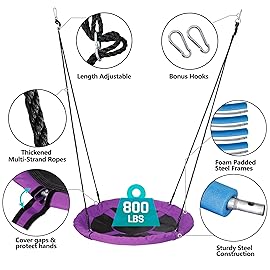 SUPER DEAL 40 Inch Purple Saucer Tree Swing Set for Kids Adults 800lb Weight Capacity Waterproof Flying Swing Seat Textilene Fabric with Adjustable Hanging Ropes for Outdoor Playground, Backyard