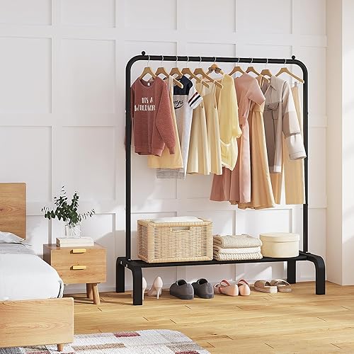 Miniatura 5 de JIUYOTREE Perchero de ropa estándar con estantes de almacenamiento, organizador de ropa para colgar ropa, abrigo, chaqueta, camisa, suéter, jeans,