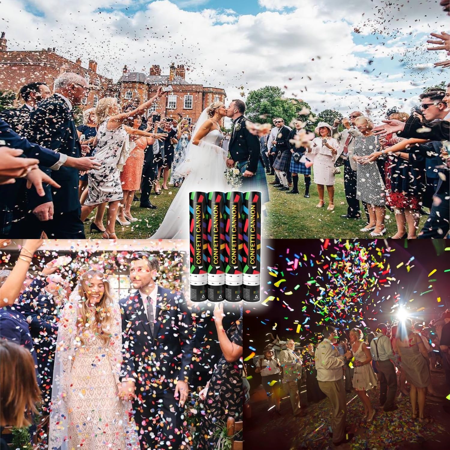 Confetti Cannons Multicolor Party Poppers Confetti Shooters,Biodegradable 100% and Air Powered Party Confetti Popper Perfect for Birthday, Graduation,and Other Party Or Celebration (4PCS)