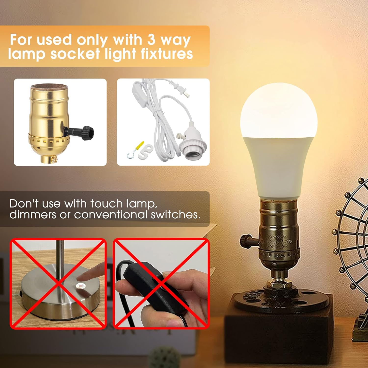 Briignite LED Light Bulbs, 3 Way LED Light Bulbs 50 100 150W Equivalent, 3 Way Light Bulb, Three Way A19 Light Bulbs E26 Medium Base, Warm White 3000K, 500lm-1000lm-1500lm, 2 Pack