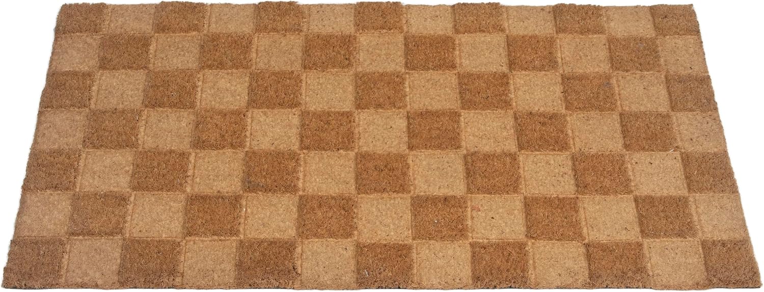 Creative Co-Op Engraved Coir Checkerboard Print and PVC Back, Natural Doormat, 32