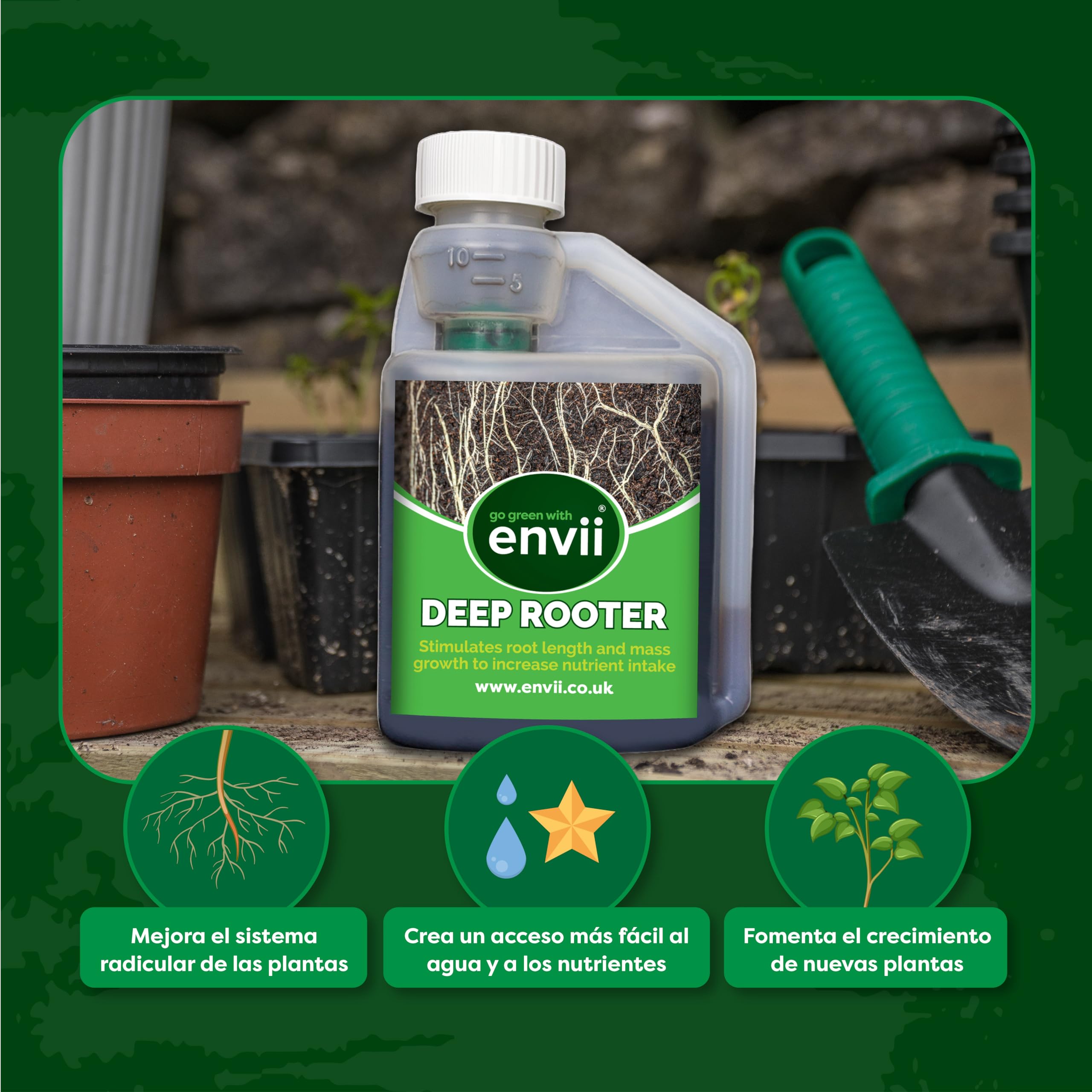Envii Deep Rooter – Productos de raíces de plantas - Ormonas Agente de Enraizamiento Tratamiento y Estimulador de Raíces Mejora el Crecimiento de las Raíces de las Plantas (250ml Concentrado)