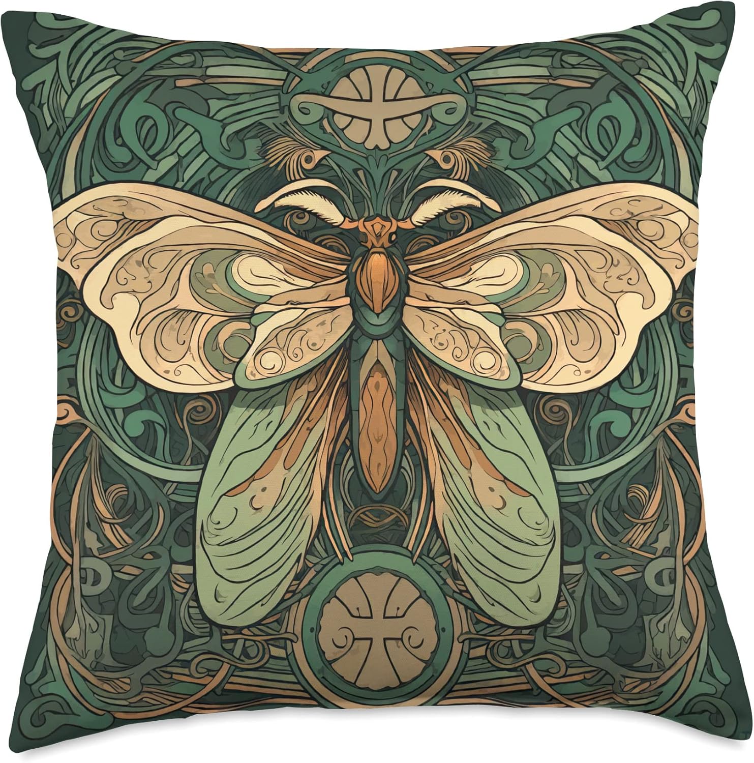 Moth Art Nouveau Throw Pillow