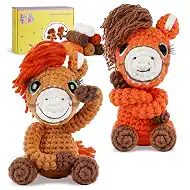 LUDOTEK Crochet Kit for Beginners, Crochet Animal Kits,Crocheting Kit for Starters with Step-by-Step Video Tutorials, Beginner Crochet Kits for Adults(2 Pack Pony)