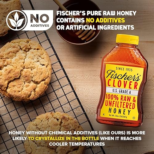 Miniatura 6 de Fischer's Miel pura, cruda y sin filtrar, miel de trébol (32 onzas)
