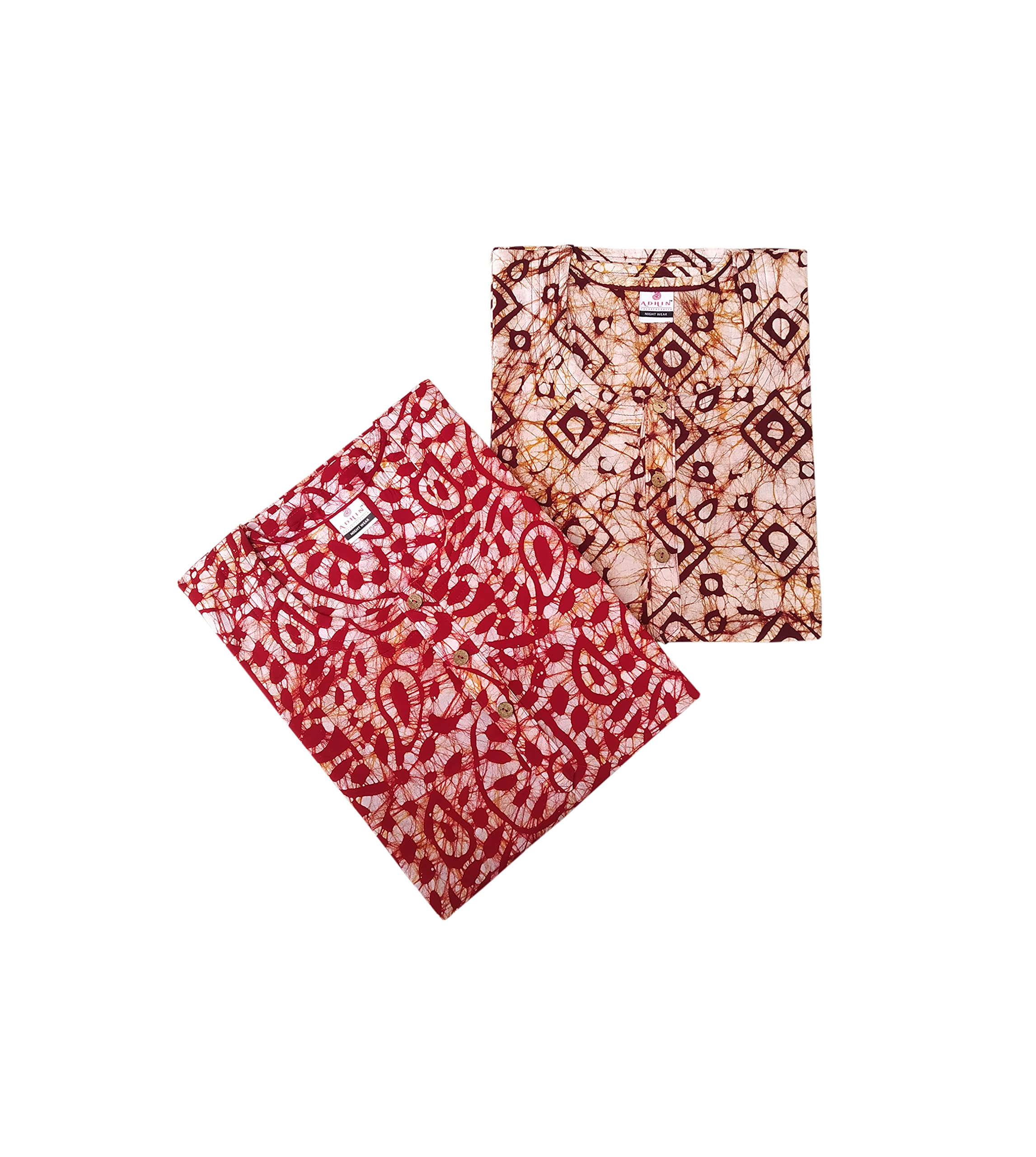 adhin Women’s Cotton Batik Nighty Maxi Nigte Gwon Pack of 2 MX213-picture-55