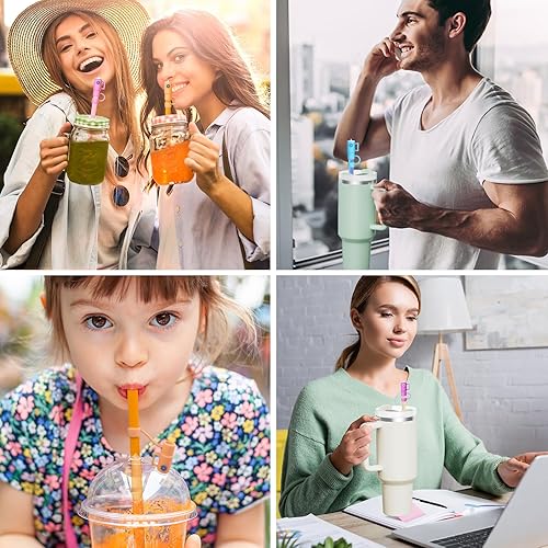 Miniatura 6 de 6 popotes de repuesto y cubiertas para popotes Stanley de 30 y 40 onzas, popotes de silicona reutilizables de 0.394 pulgadas con adornos para