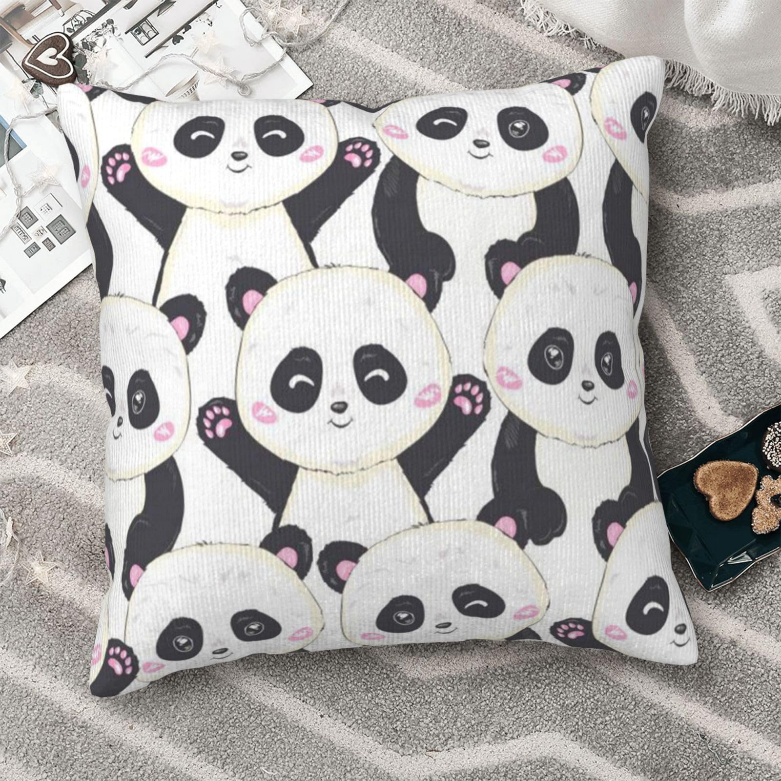 Housse de coussin panda velours côtelé 40 cm pour rénover facilement votre canapé