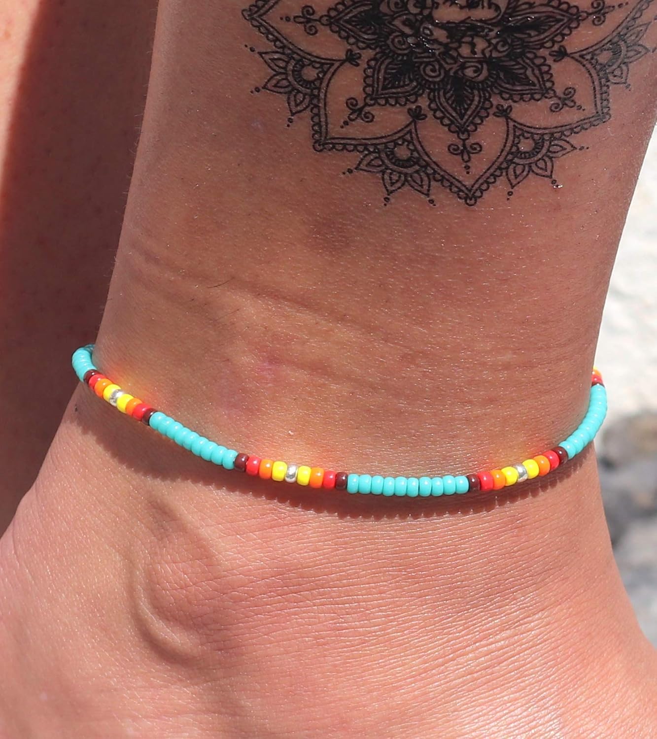 Anklet for Women, Turquoise Beaded Native American Style Boho Anklet, Bohemian Hippie Colorful Beach Summer Waterproof Anklet for Women and Girls, Handmade by Tribes - Image 2