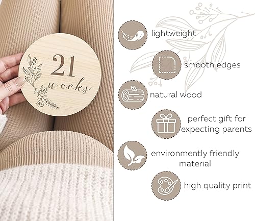 Miniatura 11 de Tarjetas de hitos mensuales de madera para bebés con letrero de anuncio, regalos de embarazo y baby shower para niños y niñas, accesorios