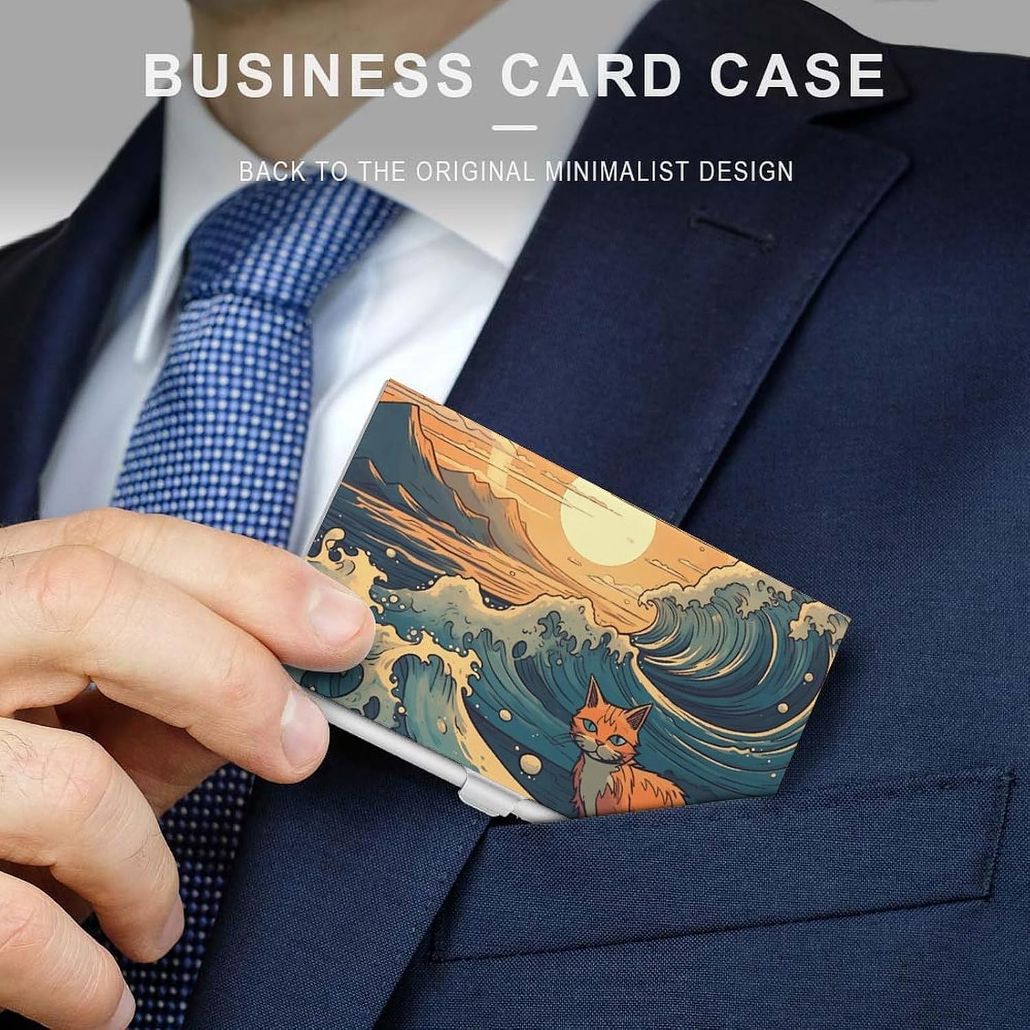 Business Card Holder Anime Style Cat Pocket Business Card Case Slim Portable Metal Business Card Organizer Name Card Holder Credit Card Organizer for Men Women ﻿ image 3