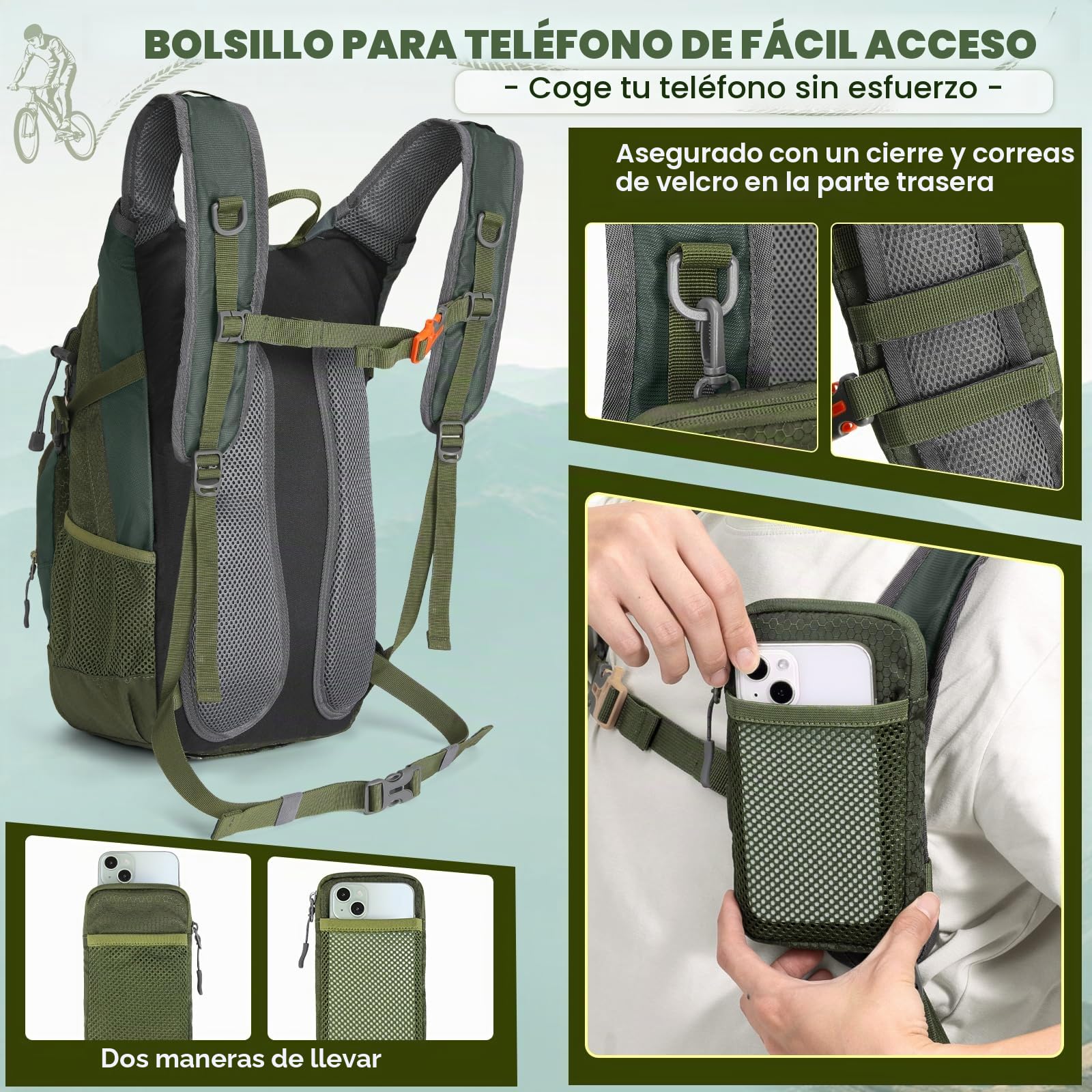 RAINSMORE Mochila de Hidratación con Bolsa de Agua 2L Mochila Bicicleta Montaña Mujer Hombre con Funda Impermeable para Senderismo Correr Ciclismo Trail Running Escalada Deportes al Aire Libre