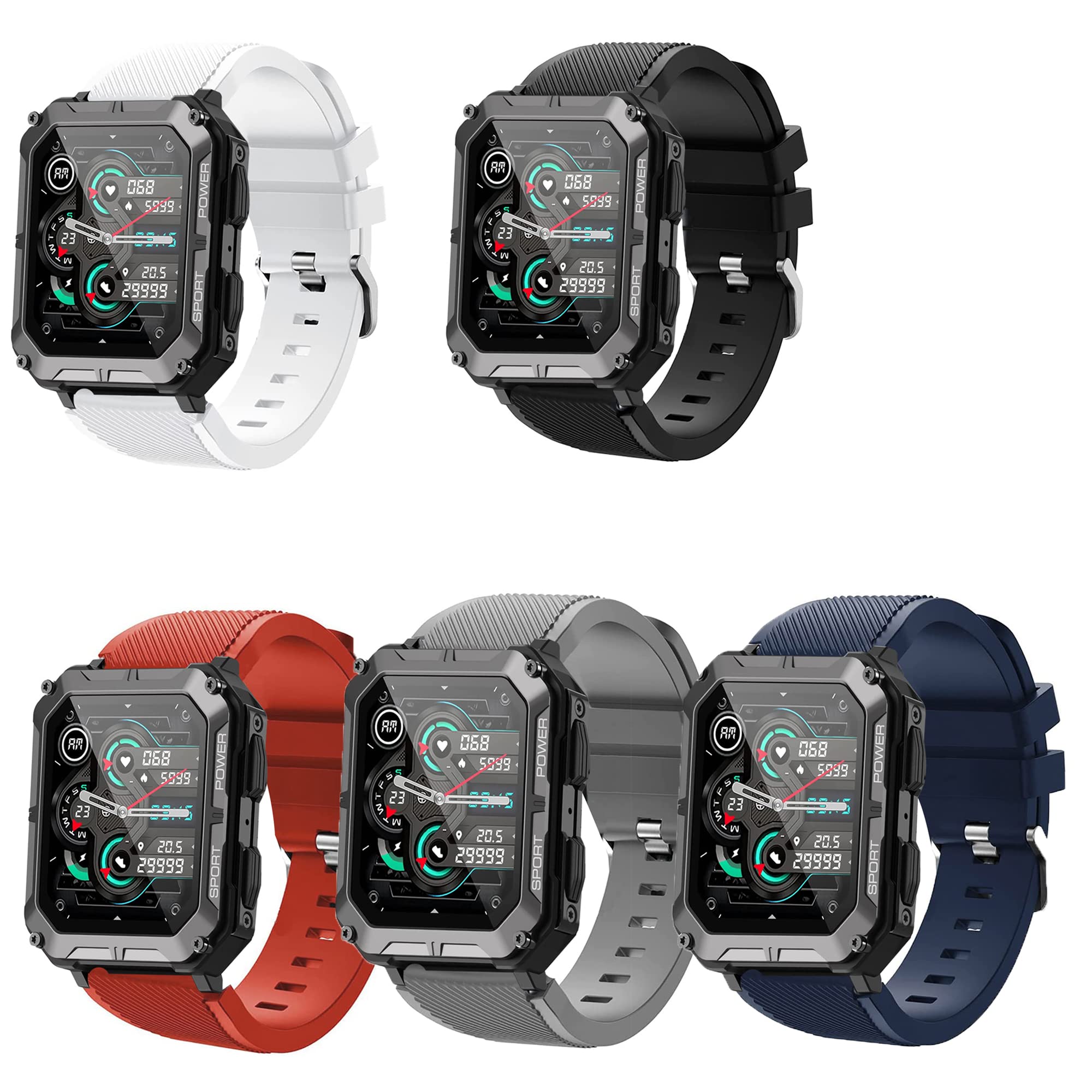 Compatible PUREROYI Military Smart Watches Bands, Lamshaw Classic Silicone Replacement Straps Compatible for Compatible for PUREROYI 1.83'' C20 Pro Military/meoonley 1.83'' C20 Pro Watch/KOSPET Tank M2 1.85" Watch/AMAZTIM M2 1.85" Watch/ZUKYFIT M2 1.85" Watch
