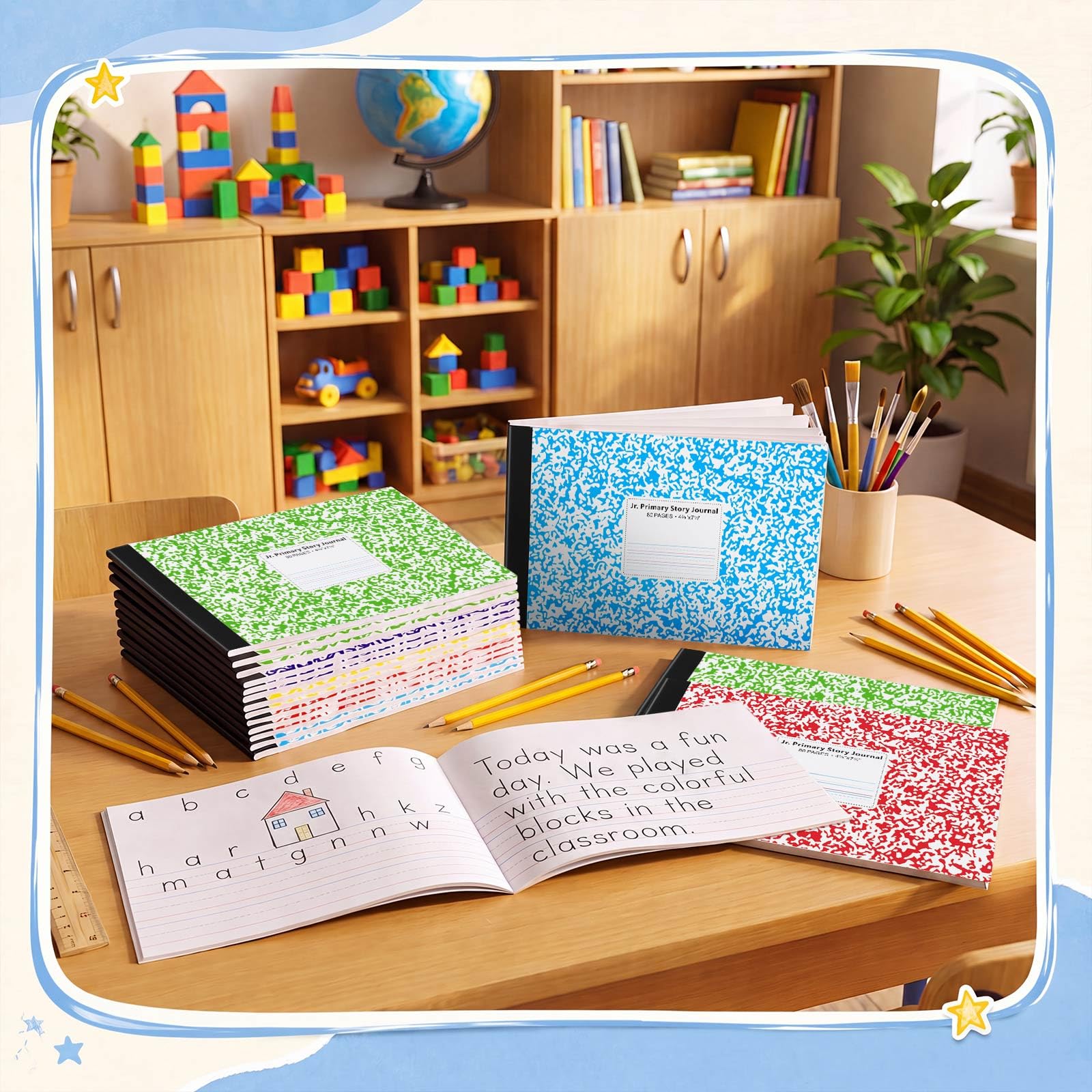 Fainne 20 quaderni per composizione, 80 pagine, mezza misura, a righe larghe, 11,9 x 19,5 cm, spaziatura 28,9 cm, copertine primarie assortite (colorato, fiocco di neve)