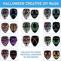 Vista 6 de Depointer Life Paquete de 2 máscaras de miedo de Halloween para cosplay, máscara de disfraz LED con alambre EL iluminado, fiesta de Halloween