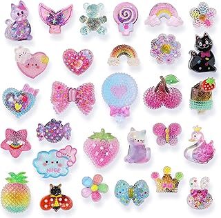 30PCS Cute Shoes Charms Kit Shiny Resin Flower Gummy Bears Cherry Daisy Rose Rainbow Strawberries Mermaid Cat Pineapple Shoes Decoration Charms for Women Party Favor Gifts