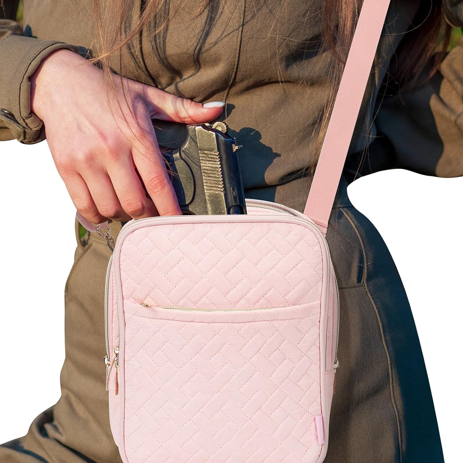 Soft Gun Carry Case Concealed Carry Gun Pouch Soft Pistol Case for Women, Waist Belt Pistol Holster Cross Body Gun Bag for Shooting, Hunting, Target Sports - Pink