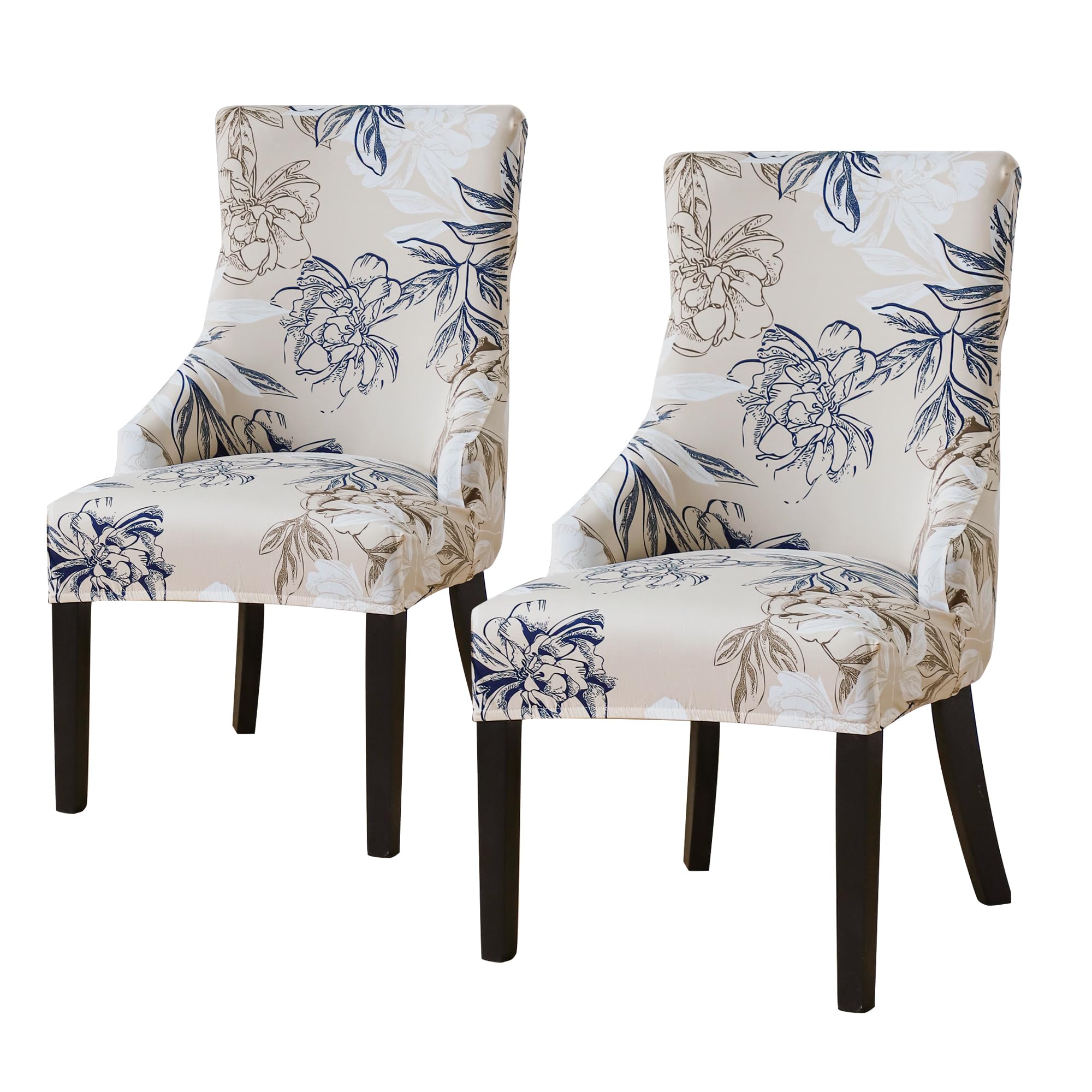 FORCHEER Wing Back Dining Chair Covers Set of 2 Floral Stretch Wingback Slipcovers for Dining Room Table Side Chair with Arms Washable-Elegant Flowers