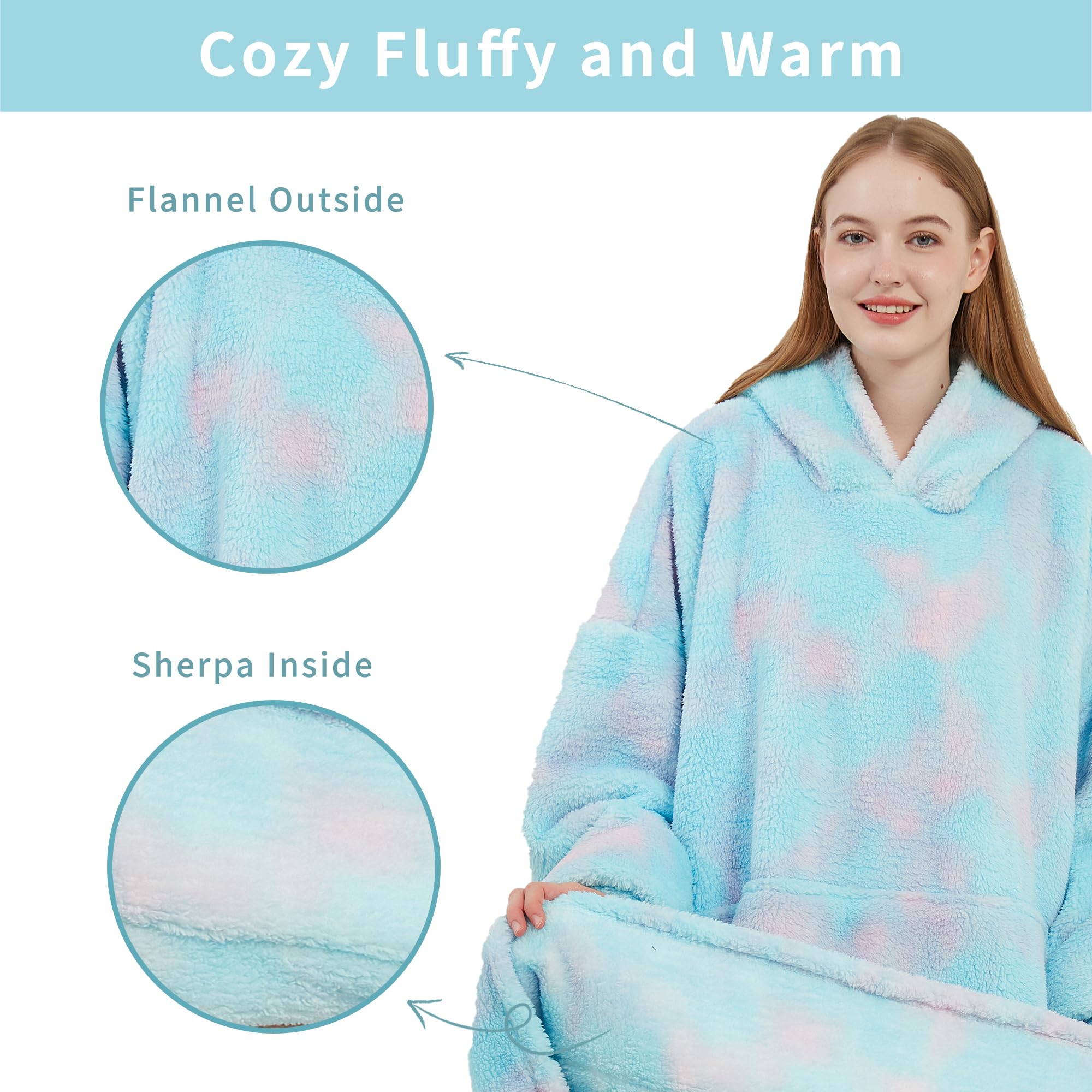 softan Coperta con cappuccio, coperta oversize indossabile in pile Sherpa, per donne e uomini, super calda e accogliente, in flanella con cappuccio, felpa regalo con tasca gigante