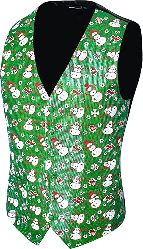 Miniatura 4 de Barry.Wang Chaleco de Navidad para hombre con muñeco de nieve, muñeco de nieve, árbol de Navidad, rojo y verde, juego de chaleco navideño con