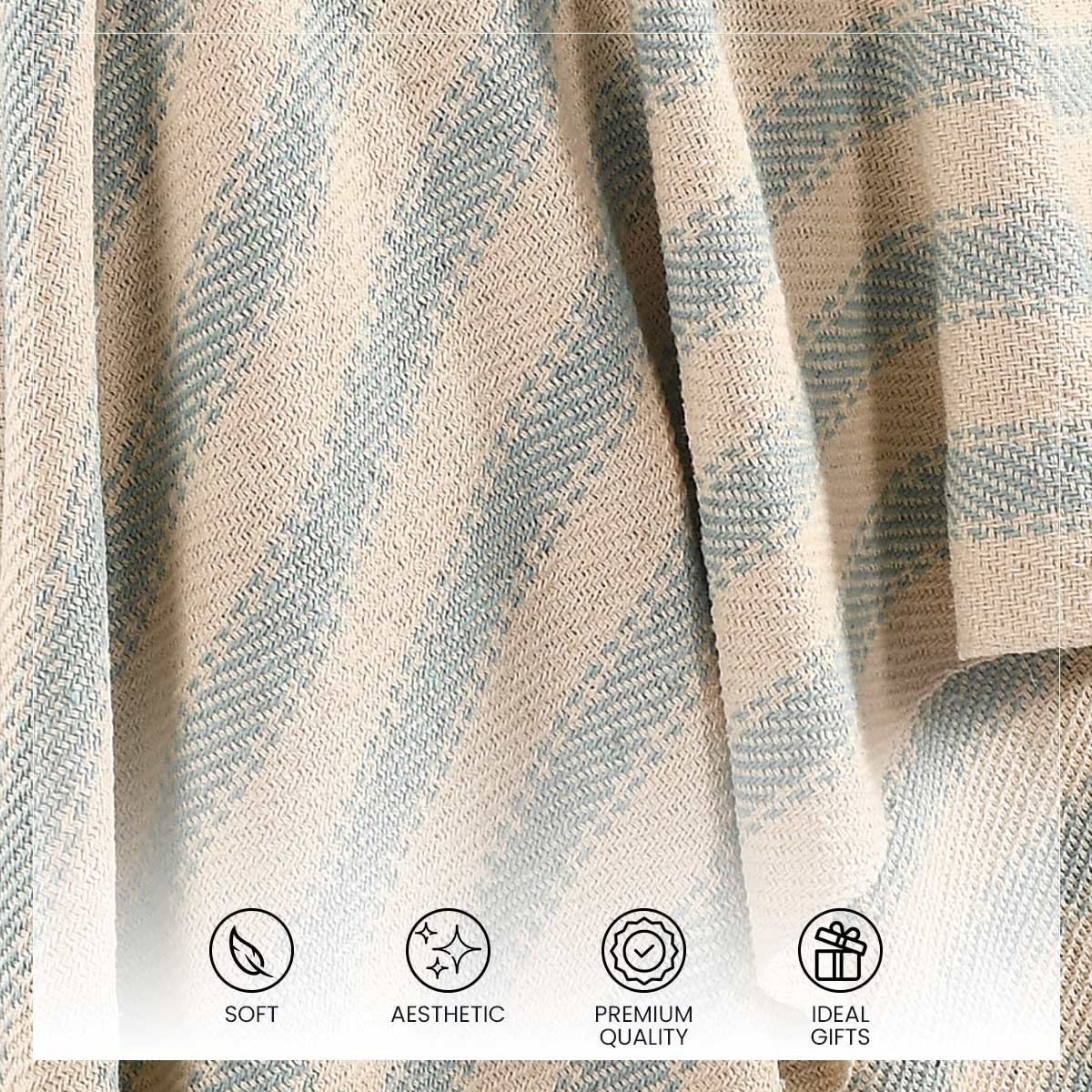 SASHAA WORLD Striped Sofa Throw Medium with Tasselled Edges (Ice Blue Striped, 180 x130 cm) 2