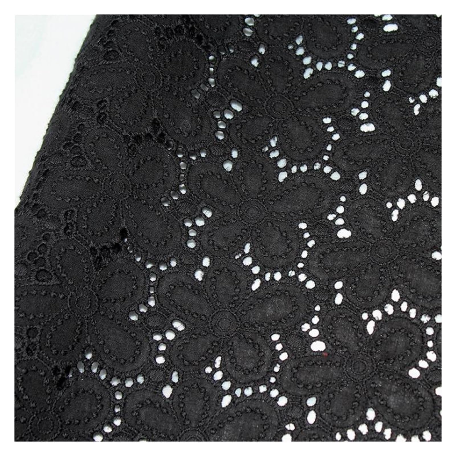Handmade DIY Coloful Cotton Cloth Embroidered Lace Fabric Width 130cm Clothes Dress Home Accessories(Black)