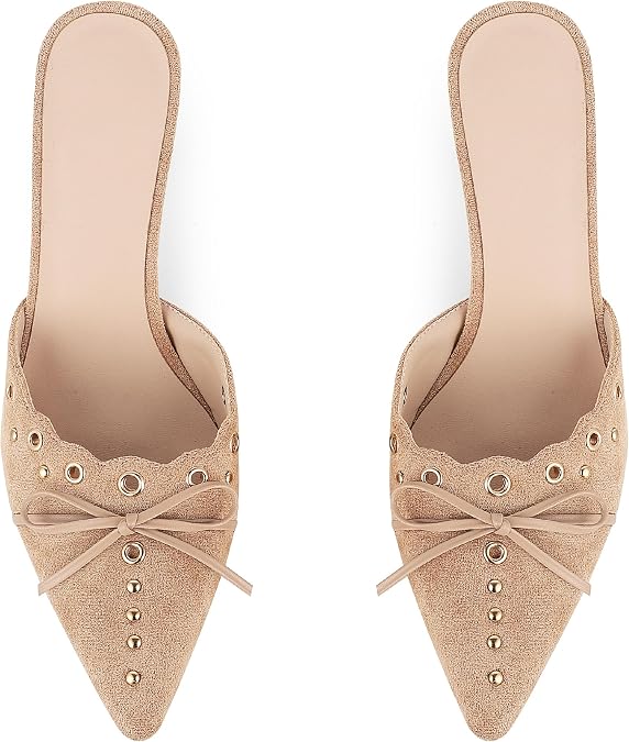 AOSPHIRAYLIAN Bow Mules for Women Heels Kitten Slingback Stiletto Heels Sandals Pointy Toe Slip On Backless Studded Dress Pumps