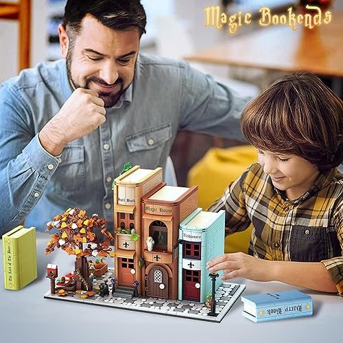 Miniatura 6 de Kit de construcción de casa mágica, sujetalibros decorativos para el hogar para juguete de bloques de construcción, estantería en miniatura para