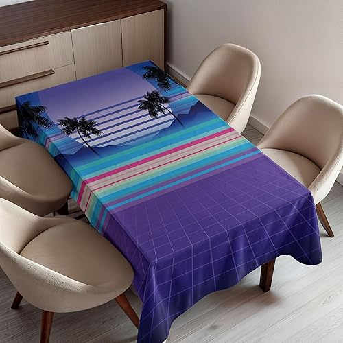 Ambesonne Synthwave - Mantel rectangular con diseño retrowave de rayas coloridas y palmeras galácticas, mantel rectangular para decoración de