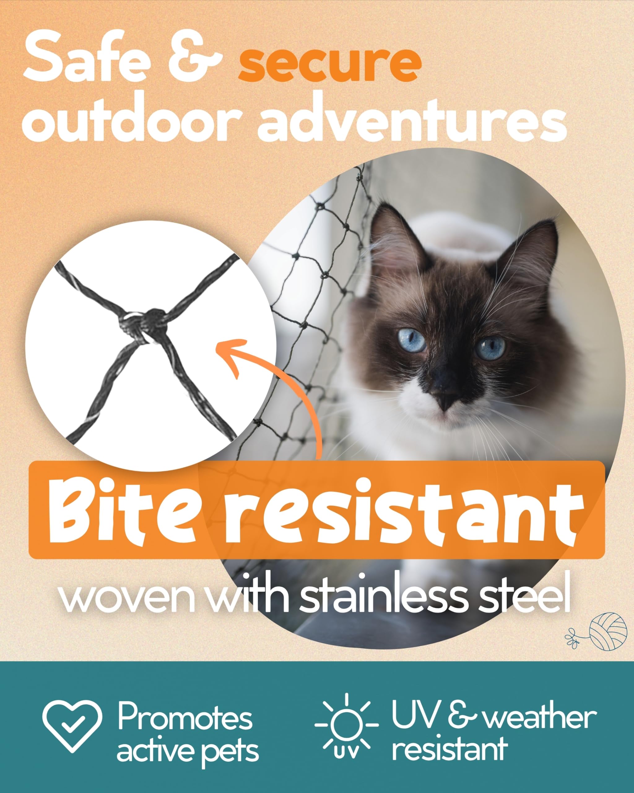 Stahlverstärktes Katzennetz für Balkon – 3 m x 6,1 m – Katzennetz für Catio – Sicherheitsnetz für Haustiere – Tiersicherer Bildschirm – starkes Haustiernetz – Kätzchen Balkon Schutz – Barriere für