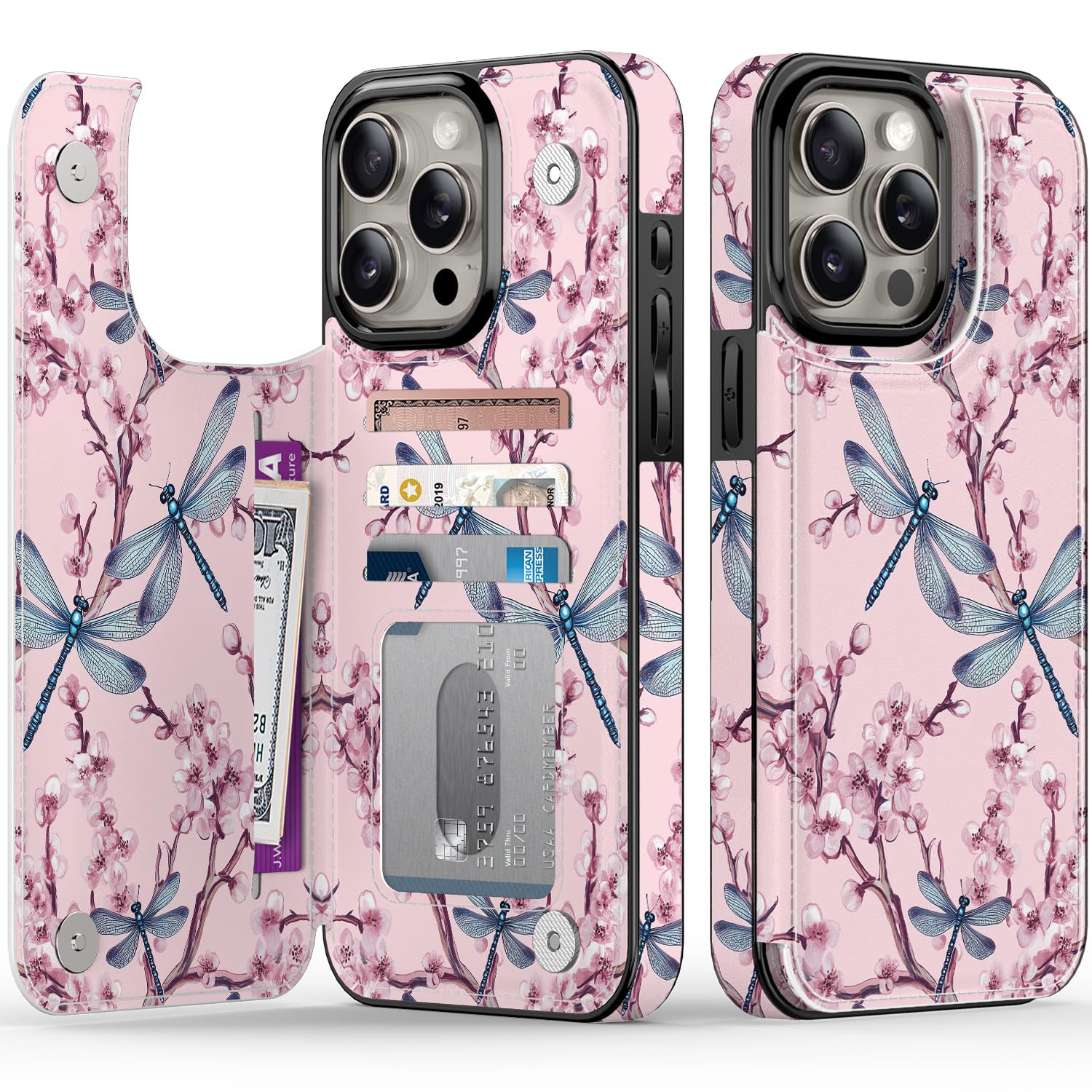 FUNMIKO for iPhone 15 Pro Max Wallet Case with Card Holder + Cash Clip, RFID-Blocking, Military-Grade Drop Protection & UV-Printed Artwork, Magnetic