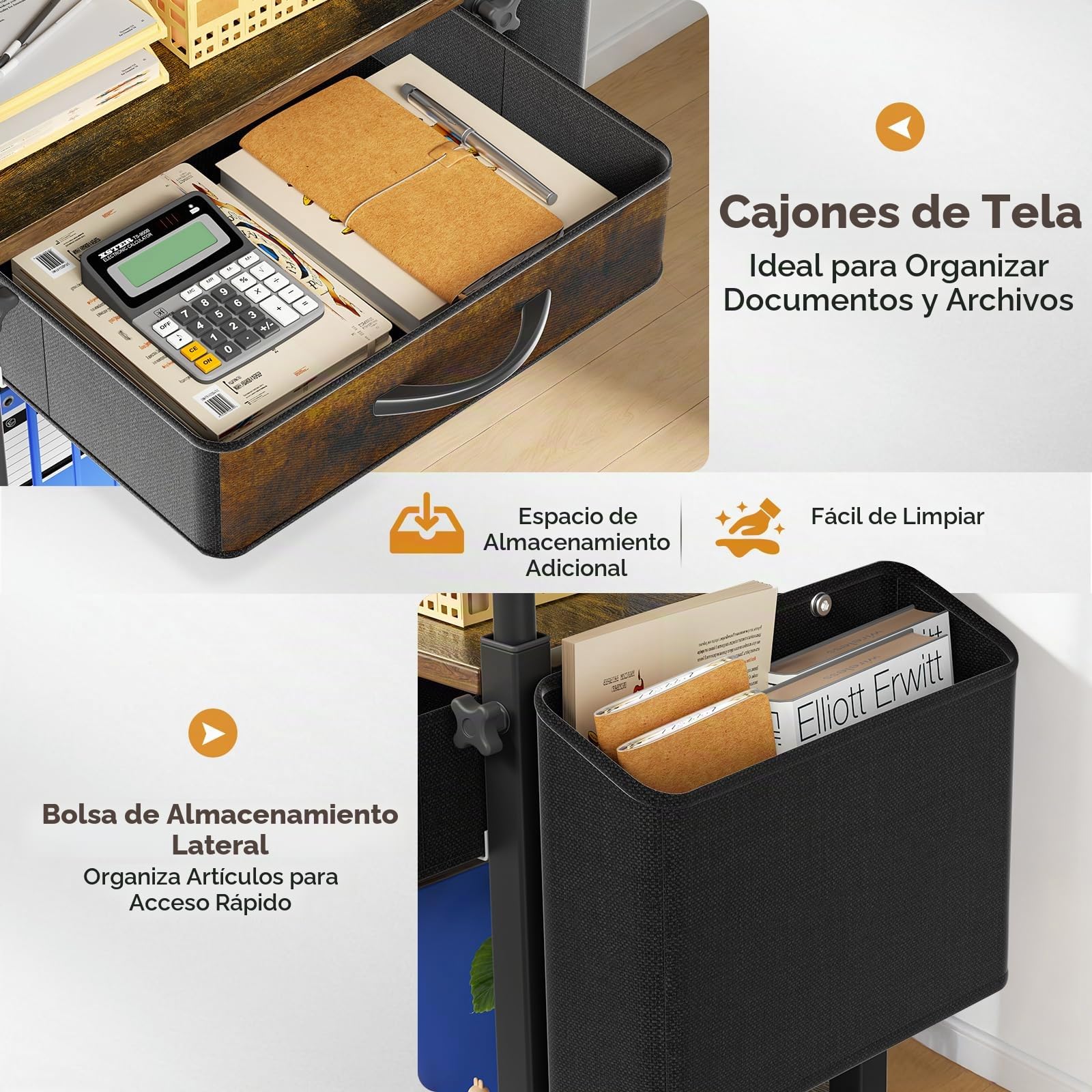 Mesa de impresión con ruedas Soporte de impresora de 3 niveles, mesa de impresora con cajón y bolsillo lateral, carrito grande con ruedas con estante ajustable para oficina y hogar (2)