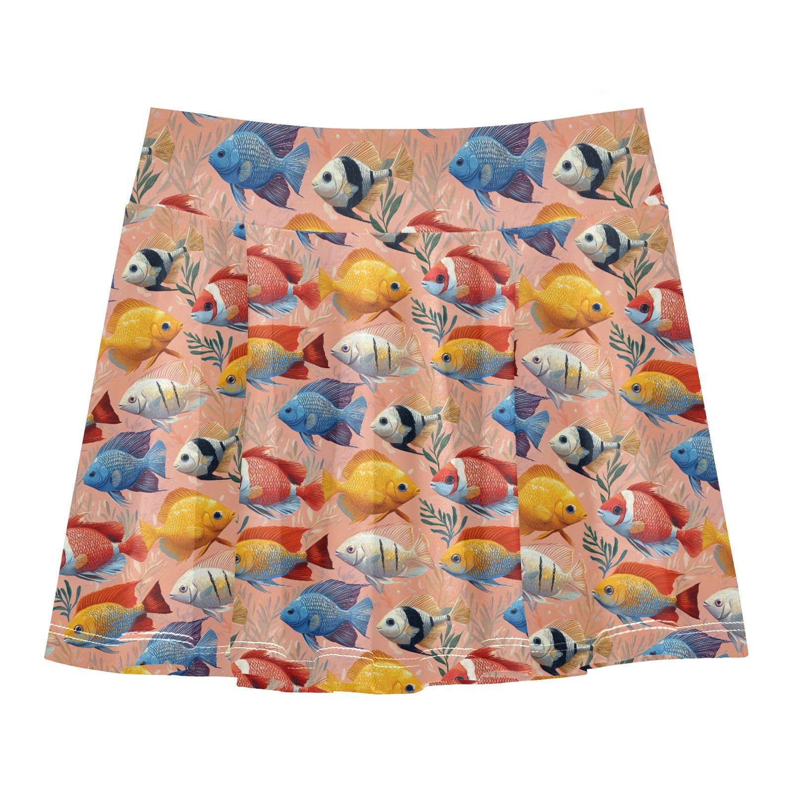Funny Fishes Flowy Tennis Skirts Girls with Built-in Shorts Kids Pleated Tennis Skirt with Pockets Toddler Athletic Skort