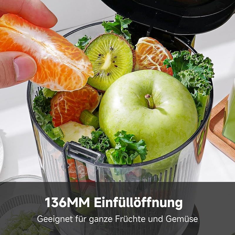 AMZCHEF Elektromos lassú gyümölcs és zöldséglé készítő hidegen sajtoló 2 szűrővel halk működésű könnyen tisztítható ezüst