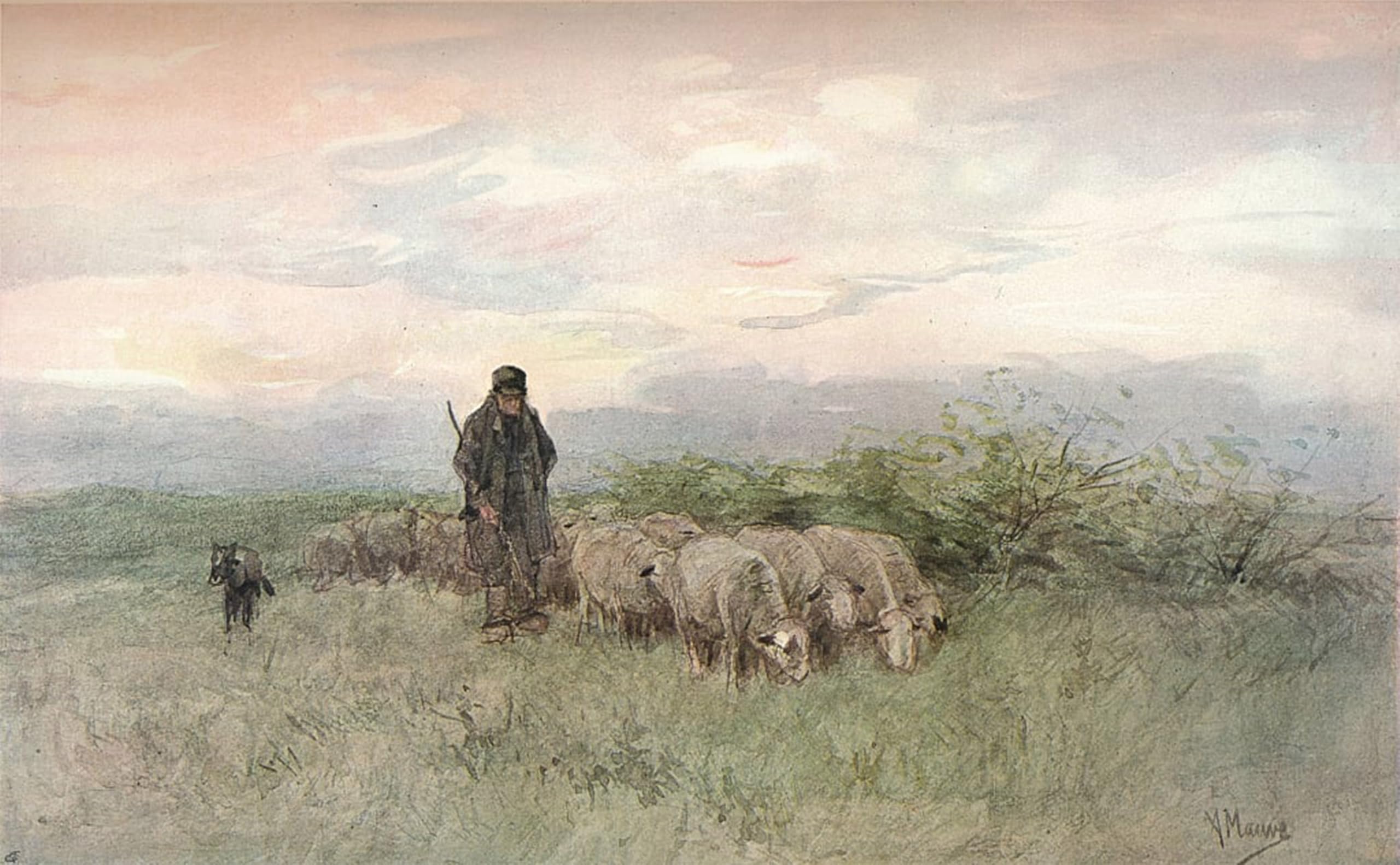 SERENDIPITP Retro Picture Poster Wall Art Pictures Painting Shepherd and Flock by Anton Mauve Wall Art Canvas Print for Wall Decor 60x90cm