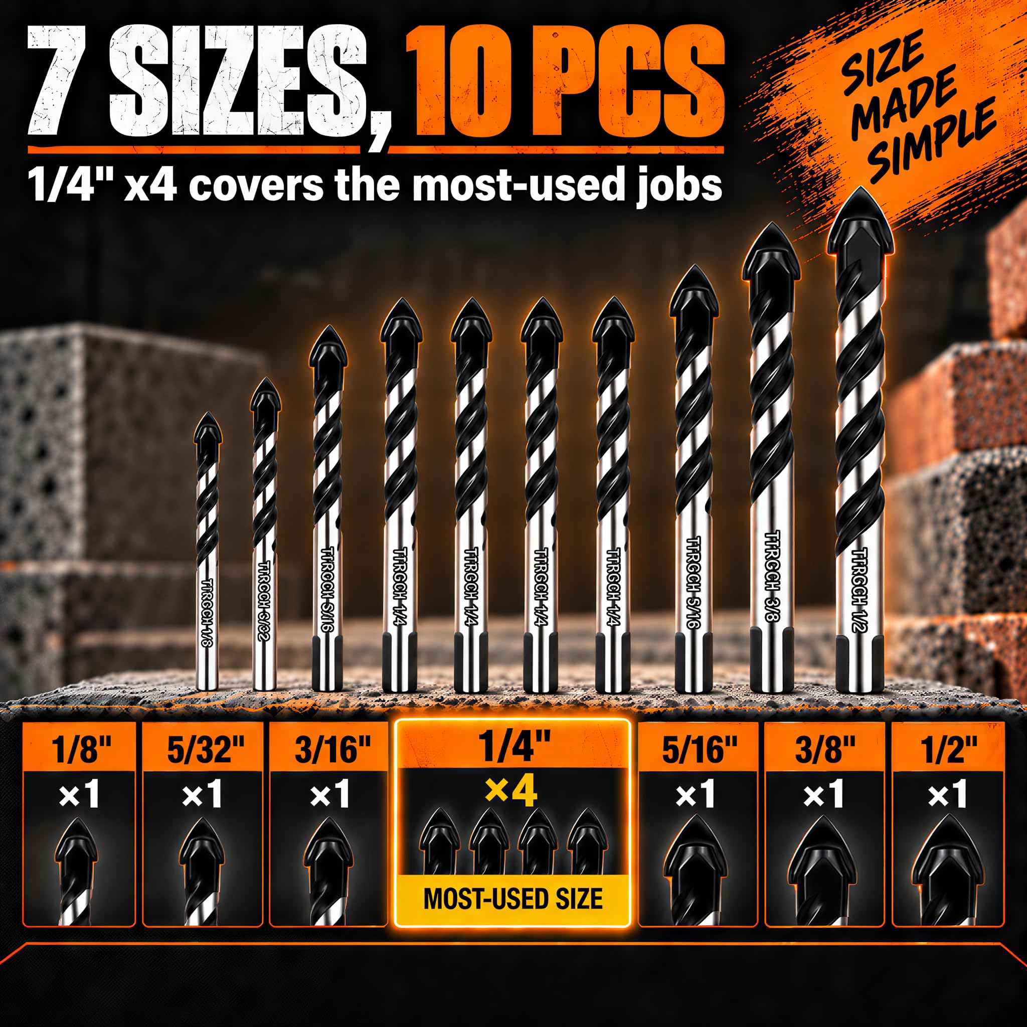 Titanium Masonry Drill Bit Set - 10 Pieces -6
