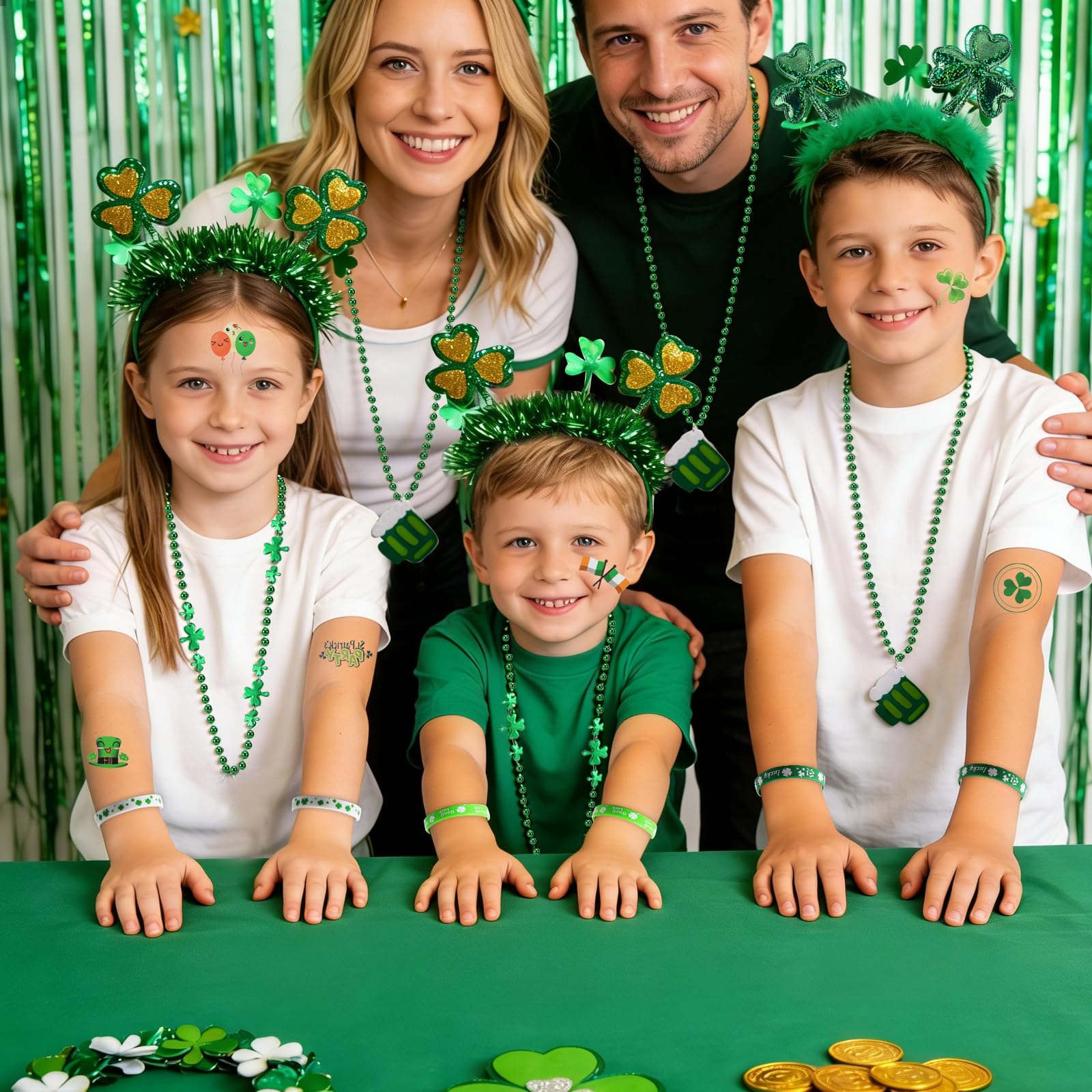 Yunfan 29Pack St Patricks Day Accessories St Patricks Day Decorations Green Shamrock Clover Necklaces Headbands Bracelets Tattoo Stickers for Leprechaun Costume Accessories Irish Party Supplies - 4