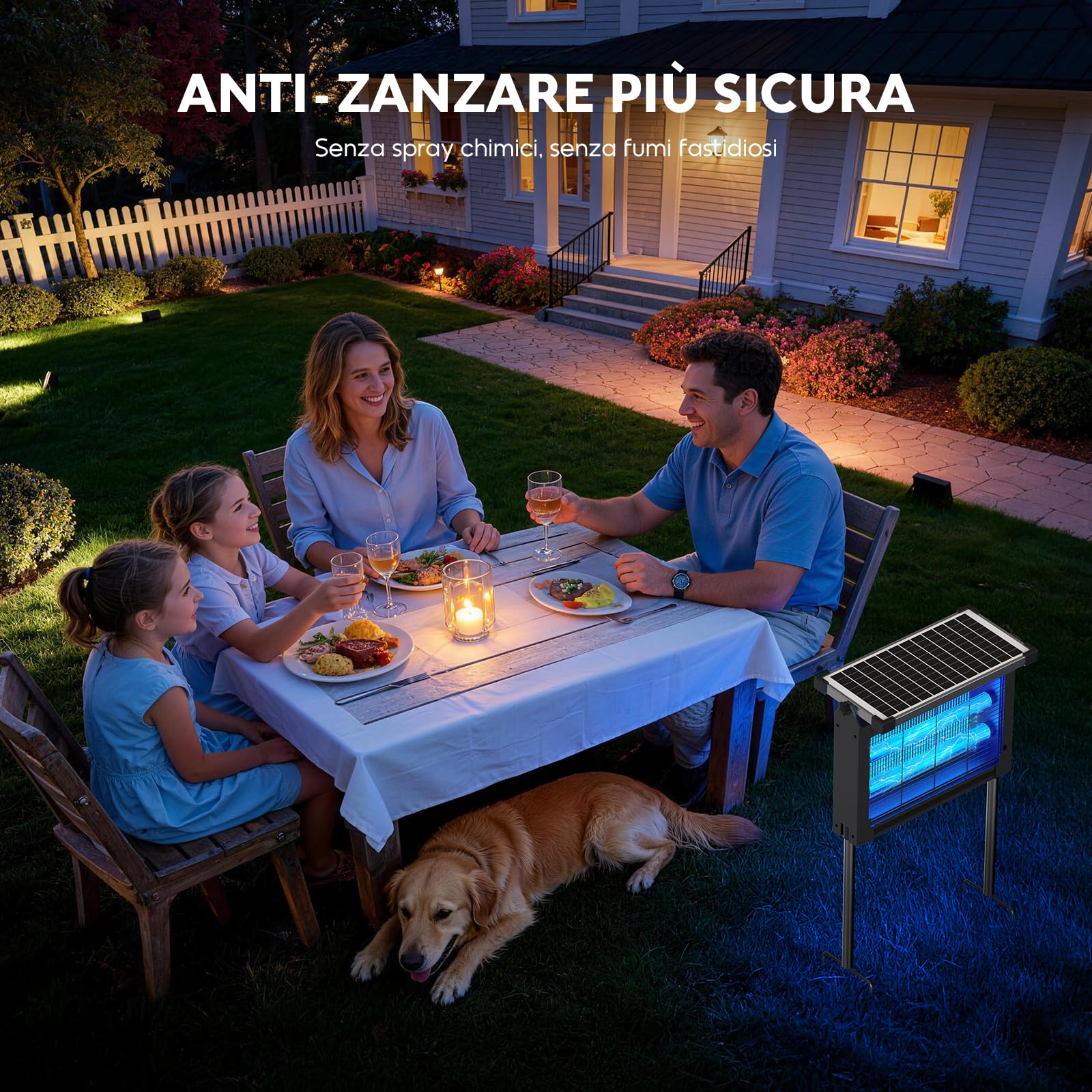 Lámpara Antimosquitos Solar de Exterior, Mata Mosquitos Eléctrico 4500V, Impermeable IPX5, Recargable USB-C, Batería de 4000mAh, Sin Cables con Estaca para Jardín, Césped